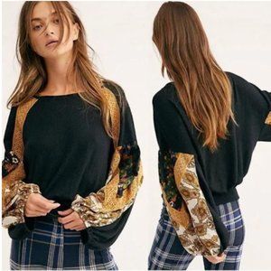 Free People Black and Gold Patchwork Top